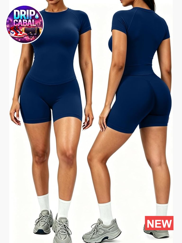 2 Piece Seamless Ribbed Gym Shorts & Crop Top Set